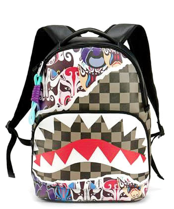 Graffiti shark leather backpack w/USB port