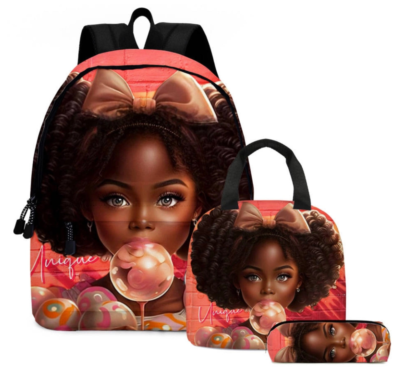 Afro African Beauty Black Princess Black Girls Backpacks Lunch Box Pencil  Case